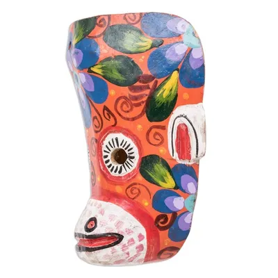 Alternate image for Hand-Painted Floral Monkey Pinewood Mask in Orange Monkeys Celebration