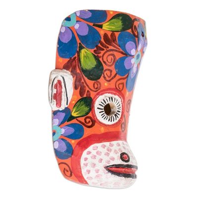 Alternate image for Hand-Painted Floral Monkey Pinewood Mask in Orange Monkeys Celebration