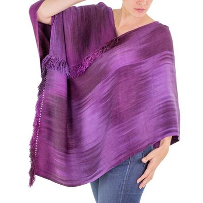 Alternate image for Backstrap Loom Purple Rayon Handwoven Poncho Ethereal Lilac