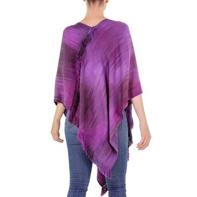 Alternate image for Backstrap Loom Purple Rayon Handwoven Poncho Ethereal Lilac