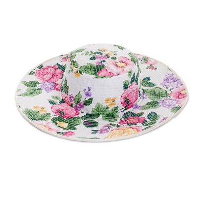 Alternate image for Floral Cotton Sun Hat with Ivory Piping and 4-Inch Brim Floral World