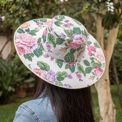 Alternate image for Floral Cotton Sun Hat with Ivory Piping and 4-Inch Brim Floral World