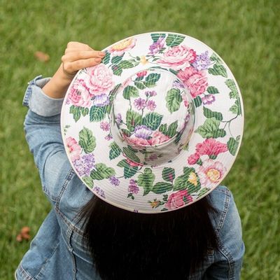 Alternate image for Floral Cotton Sun Hat with Ivory Piping and 4-Inch Brim Floral World