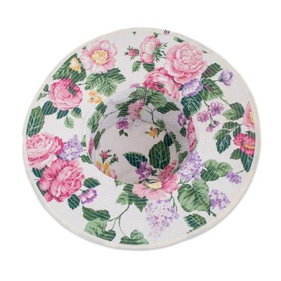 Alternate image for Floral Cotton Sun Hat with Ivory Piping and 4-Inch Brim Floral World