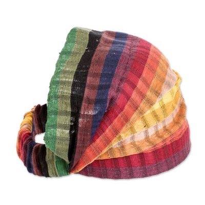 Alternate image for Multicolored Cotton Headband Hand-Woven in Guatemala Rainbow Warmth