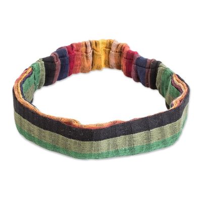 Alternate image for Multicolored Cotton Headband Hand-Woven in Guatemala Rainbow Warmth