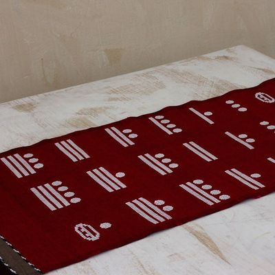 Alternate image for Handwoven Red Cotton Table Runner with Maya Numbers Red Maya Math