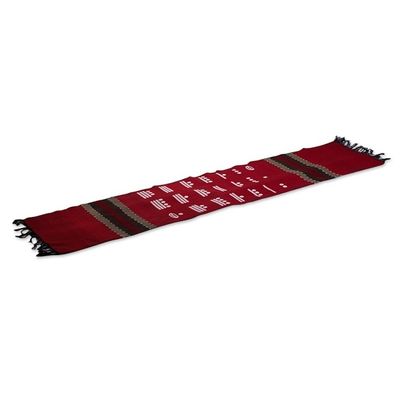 Alternate image for Handwoven Red Cotton Table Runner with Maya Numbers Red Maya Math
