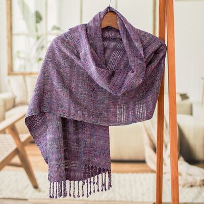Alternate image for Purple Textured Fringed Cotton Scarf Hand-Woven in Guatemala Mystic Magenta