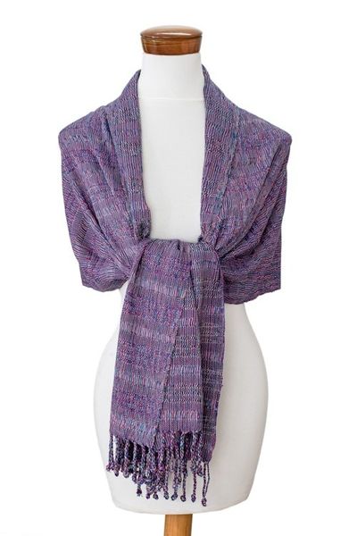 Alternate image for Purple Textured Fringed Cotton Scarf Hand-Woven in Guatemala Mystic Magenta