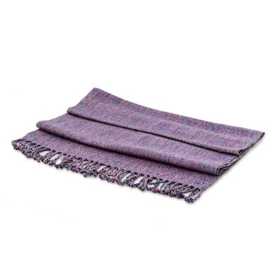 Alternate image for Purple Textured Fringed Cotton Scarf Hand-Woven in Guatemala Mystic Magenta