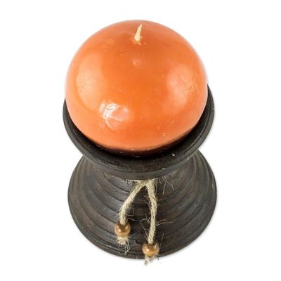 Alternate image for Brown Ceramic Candleholder with Handmade Orange Candle Natural Light in Orange