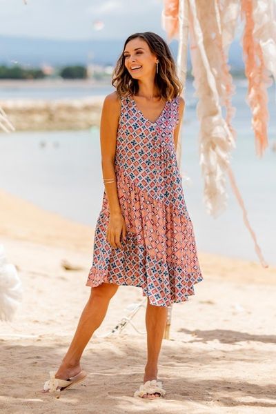 Alternate image for Chili and Azure Printed Rayon Knee-Length Sundress from Bali Kelud Crisscross