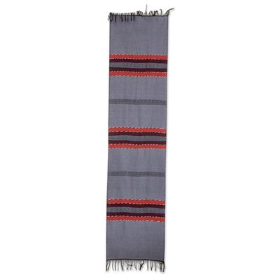 Alternate image for Fringed All Cotton Table Runner in Grey and Black Trails of Totonicapan in Grey