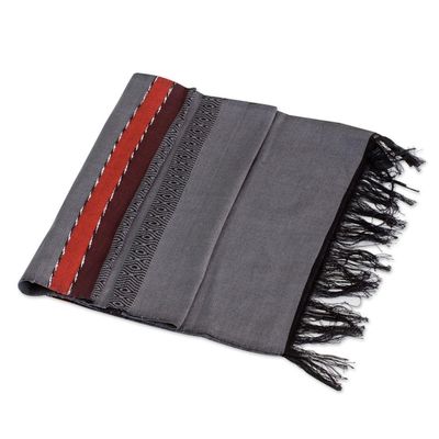 Alternate image for Fringed All Cotton Table Runner in Grey and Black Trails of Totonicapan in Grey
