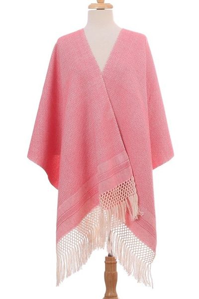 Alternate image for Ivory Diamond Motif on Rose Pink Handwoven Cotton Rebozo Diamond Blush