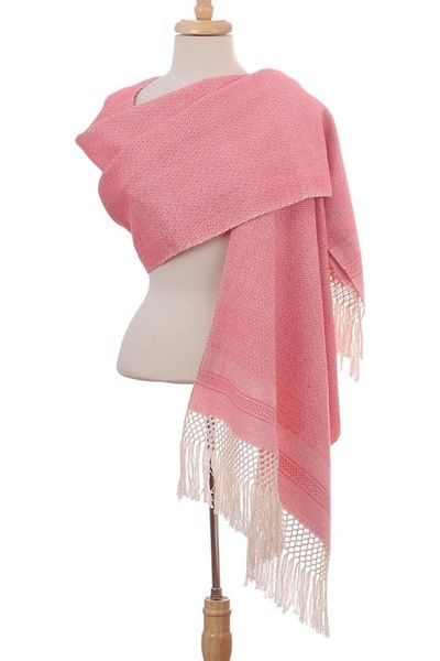 Alternate image for Ivory Diamond Motif on Rose Pink Handwoven Cotton Rebozo Diamond Blush