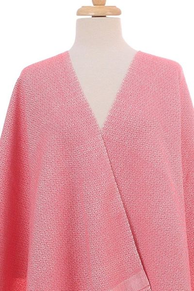 Alternate image for Ivory Diamond Motif on Rose Pink Handwoven Cotton Rebozo Diamond Blush