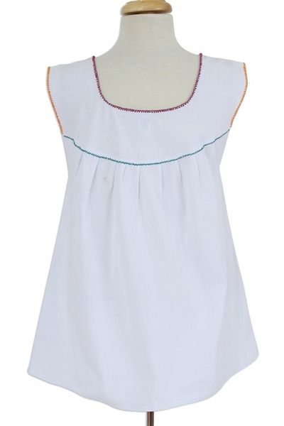 Alternate image for White with Colorful Embroidery Cotton Sleeveless Blouse Daisy Daydream