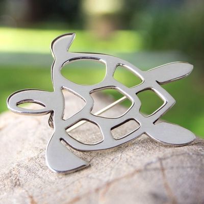 Alternate image for Sterling Silver Brooch Pin Taxco Artisan Jewelry Soulful Turtle