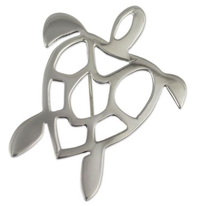 Alternate image for Sterling Silver Brooch Pin Taxco Artisan Jewelry Soulful Turtle