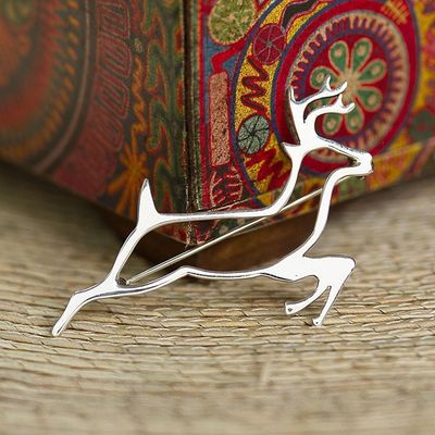 Alternate image for Sterling Silver Brooch Pin Taxco Artisan Jewelry Deer Protector