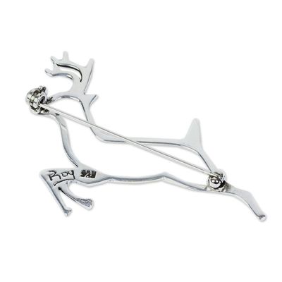 Alternate image for Sterling Silver Brooch Pin Taxco Artisan Jewelry Deer Protector