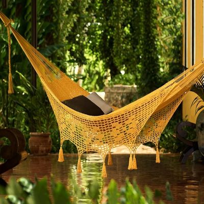 Alternate image for Amber Brown Tasseled Cotton Hammock Double from Mexico Veranda in Honey