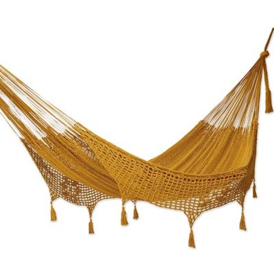 Alternate image for Amber Brown Tasseled Cotton Hammock Double from Mexico Veranda in Honey