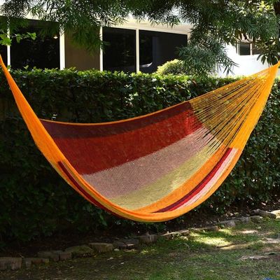 Alternate image for Mexican Cotton Double Hammock in Burgundy Pink and Yellow Tropical Paradise