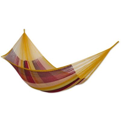 Alternate image for Mexican Cotton Double Hammock in Burgundy Pink and Yellow Tropical Paradise