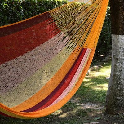 Alternate image for Mexican Cotton Double Hammock in Burgundy Pink and Yellow Tropical Paradise