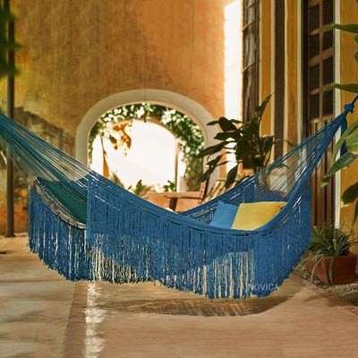 Alternate image for Fringed Teal Hammock from Mexico Triple Caribbean Blue Cascade