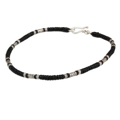 Alternate image for Artisan Crafted Black Anklet with Karen Hill Tribe Silver Wandering Black