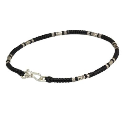 Alternate image for Artisan Crafted Black Anklet with Karen Hill Tribe Silver Wandering Black
