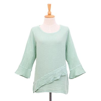 Alternate image for Asymmetrical Cut Mint Cotton Gauze Blouse Made in Thailand Mint Ruffles