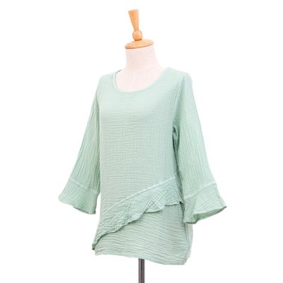 Alternate image for Asymmetrical Cut Mint Cotton Gauze Blouse Made in Thailand Mint Ruffles