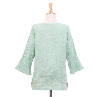 Alternate image for Asymmetrical Cut Mint Cotton Gauze Blouse Made in Thailand Mint Ruffles