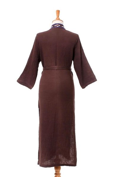 Alternate image for Diamond Embroidered Cotton Robe in Chestnut from Thailand Nature Relaxation