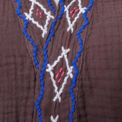 Alternate image for Diamond Embroidered Cotton Robe in Chestnut from Thailand Nature Relaxation