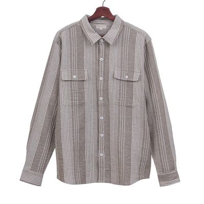 Alternate image for Mens Striped Carob Brown and White Cotton Collared Shirt Stylish Staple in Earth