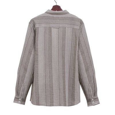 Alternate image for Mens Striped Carob Brown and White Cotton Collared Shirt Stylish Staple in Earth