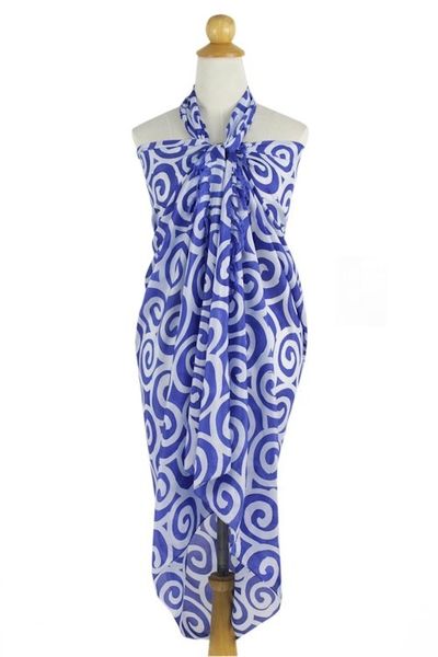 Alternate image for Artisan Crafted Thai Silk Batik Sarong in Blue Blueberry Spiral