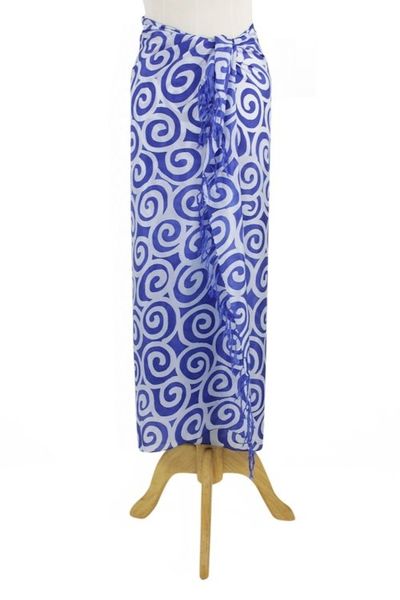 Alternate image for Artisan Crafted Thai Silk Batik Sarong in Blue Blueberry Spiral