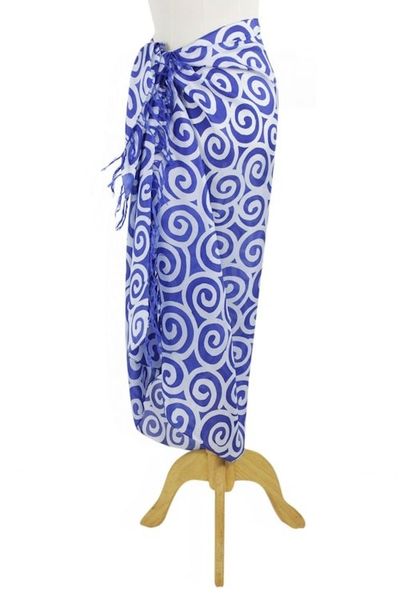 Alternate image for Artisan Crafted Thai Silk Batik Sarong in Blue Blueberry Spiral