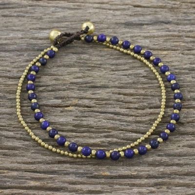 Alternate image for Lapis Lazuli and Brass Beaded Anklet from Thailand Ringing Beauty