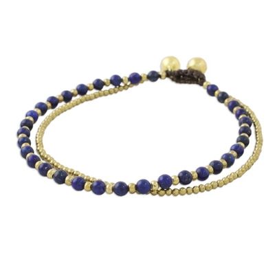 Alternate image for Lapis Lazuli and Brass Beaded Anklet from Thailand Ringing Beauty
