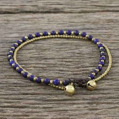 Alternate image for Lapis Lazuli and Brass Beaded Anklet from Thailand Ringing Beauty