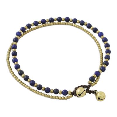 Alternate image for Lapis Lazuli and Brass Beaded Anklet from Thailand Ringing Beauty