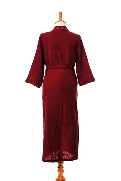 Alternate image for Embroidered Cotton Robe in Cerise and Strawberry Relaxing Sangria